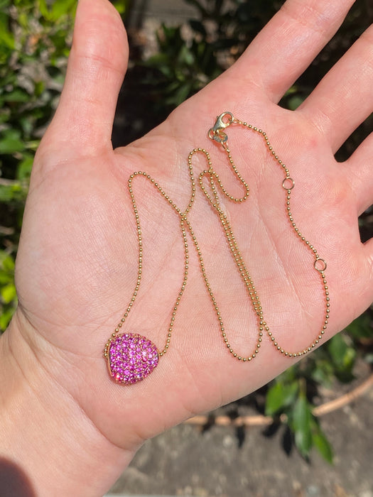 14K Gold Bead Chain Necklace with 18K Rose Gold Pink Sapphire Charm – 2.11 Carat Pink Sapphire