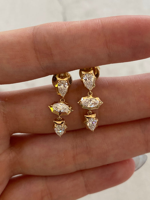 14K Gold Lab Diamond Pear & Marquise Dangle Earrings – 1.40 TCW