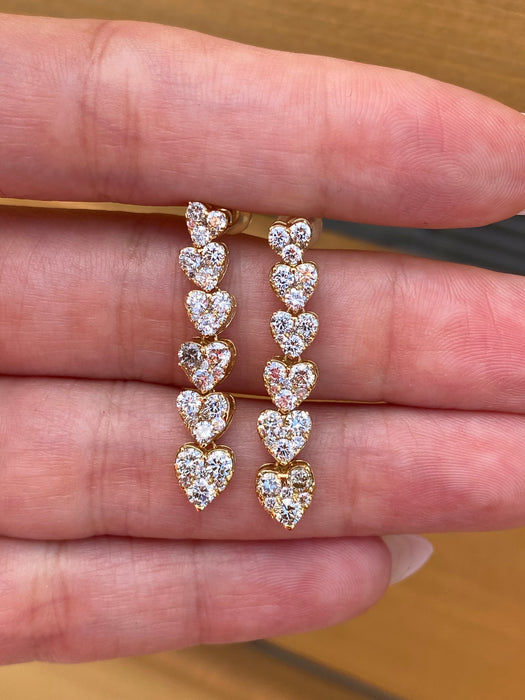 Vintage 18K Gold Natural Diamond Heart Dangle Earrings – 2.00 TCW