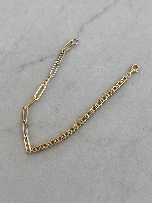 14K Gold Blue Topaz Half Paperclip Bracelet