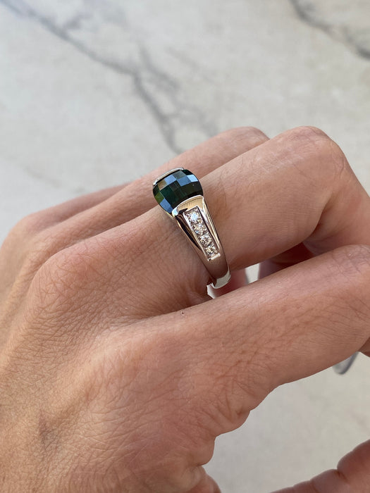 Vintage Platinum 900 Blue-Green Tourmaline & Diamond Ring – 2.45 Carats