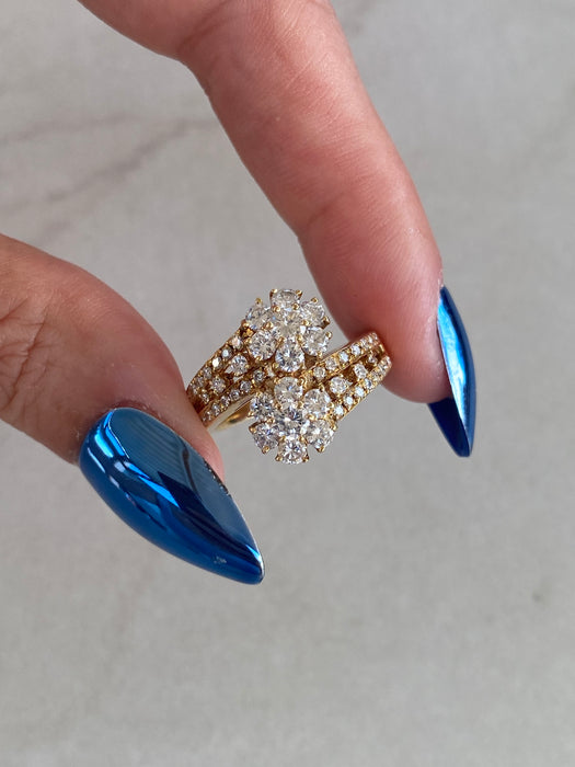Vintage 18K Gold Diamond Bypass Flower Ring – 1.34 TCW – Size 6.5