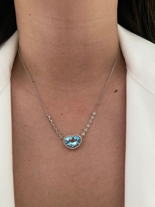 14k white gold blue topaz diamond heart necklace
