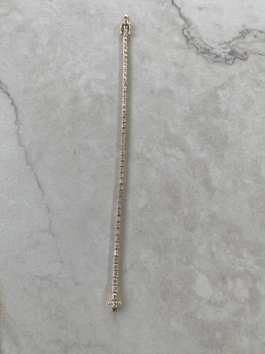 14K Gold 3.62 Carat Bezel-Set Emerald-Cut Lab Diamond Tennis Bracelet - IGI
