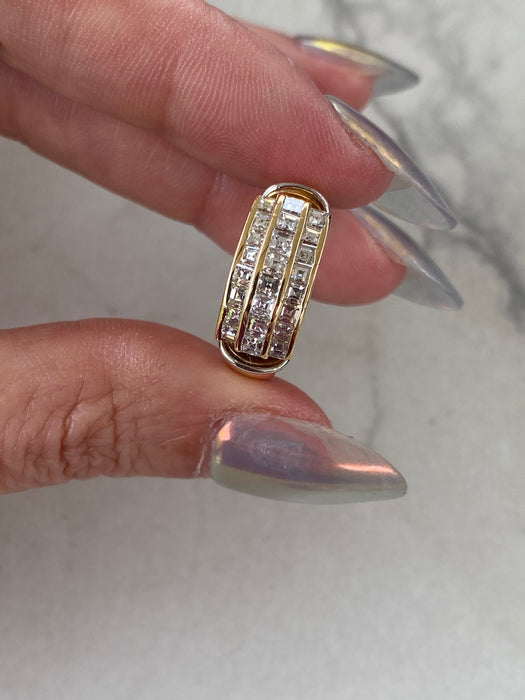 Vintage 18K Two-Tone Gold Asscher Cut Natural Diamond Band Ring – 1.03 TCW