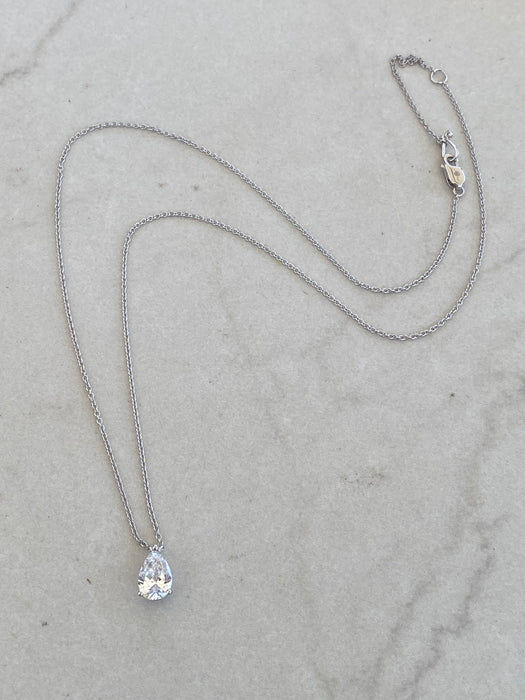 14K White Gold 1 Carat Pear Cut Lab Diamond Solitaire Necklace