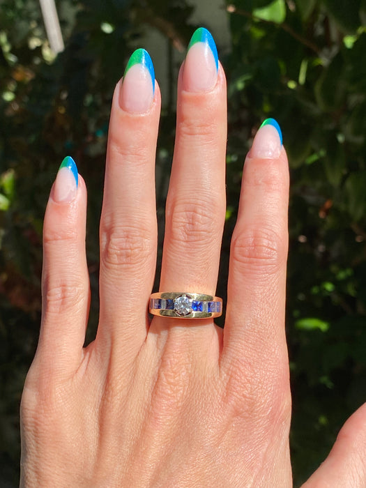 14k blue sapphire diamond ring size 7