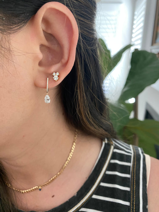 14k 1.2 carat lab diamond drilled pear Huggie earrings