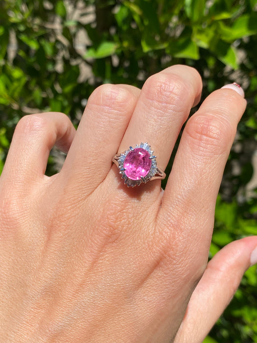 Vintage Platinum 850 Pink Tourmaline & Diamond Ballerina Ring