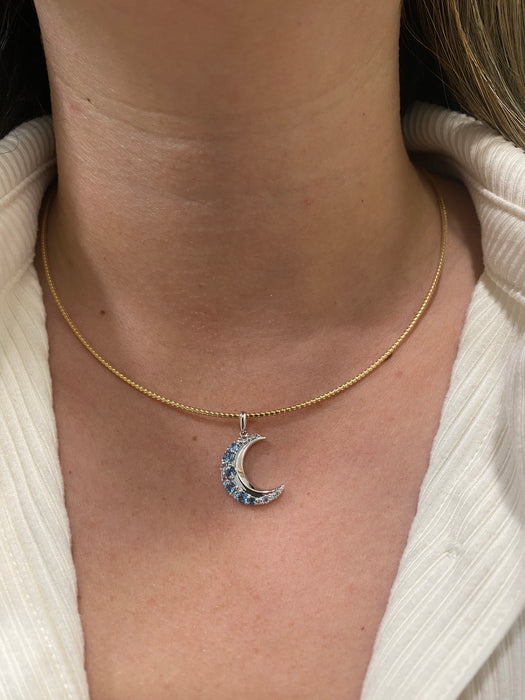14k white gold topaz crescent moon pendant