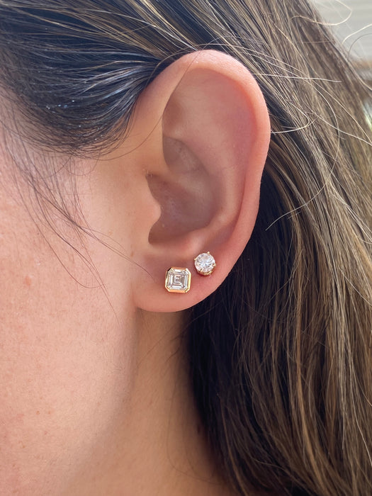 14K Bezel Set Lab Diamond Asscher Cut Stud Earrings- 1.5 TCW
