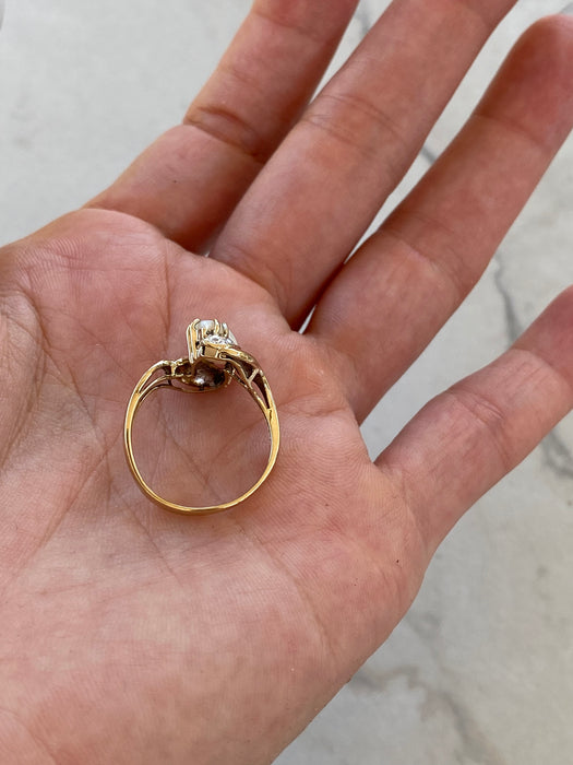 Vintage 14K Marquise Opal & Diamond Ring