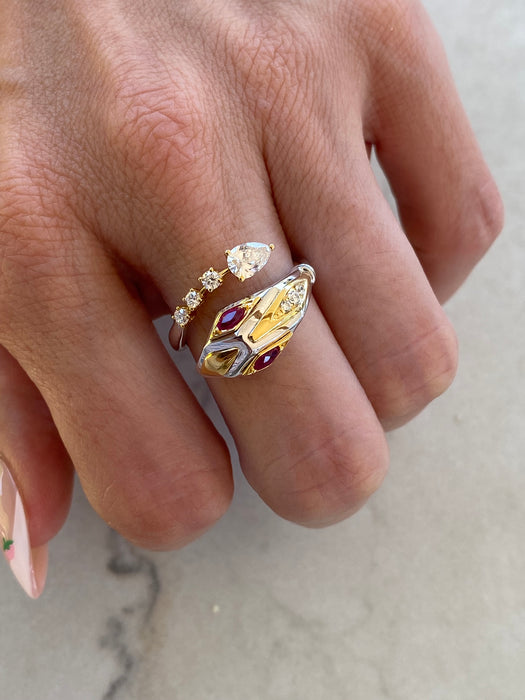18K Two-Tone Natural Ruby & Diamond Snake Wrap Ring