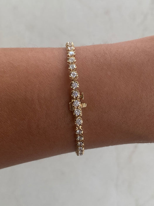 14K Gold Lab Diamond Tennis Bracelet – 2.3 TCW Cupcake Setting, 7”