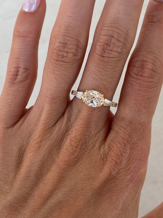 14K 2.09 TCW East-West Oval Lab Diamond & Baguette Ring