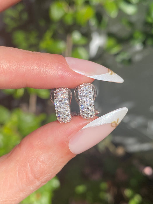 Vintage 14K & 18K White Gold Diamond Huggie Earrings – 1.00 TCW Natural Diamonds