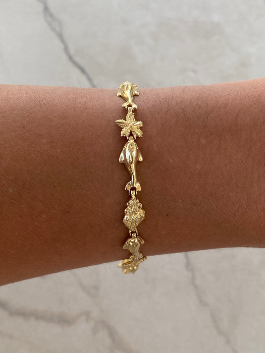 Vintage 14K Dolphin & Seashell Bracelet