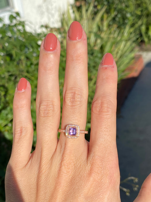 14k rose gold diamond amethyst ring size 6.5