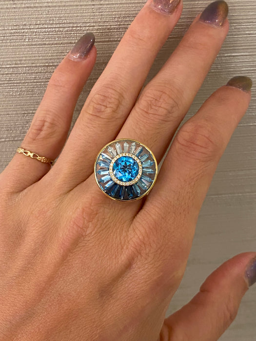 18k blue topaz diamond spinner ring size 6.5