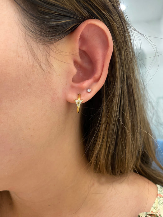 14K Gold Natural Light Yellow Trillion Diamond J-Huggie Earrings – 0.60 TCW