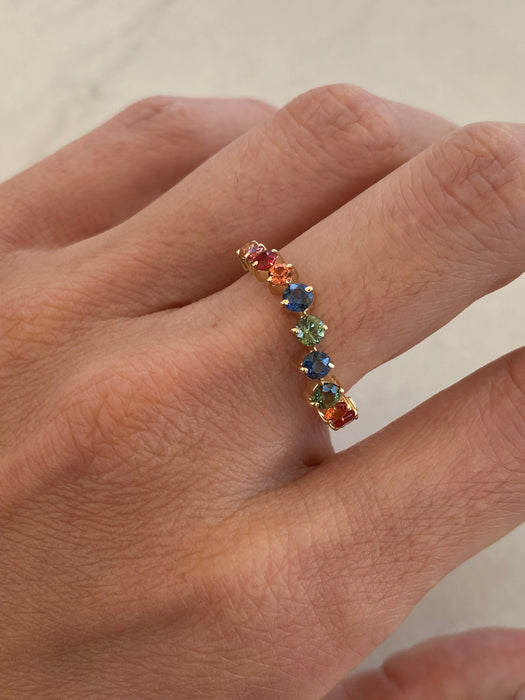 14K Gold 1.10 Carat Rainbow Sapphire Wavy Ring Size 7
