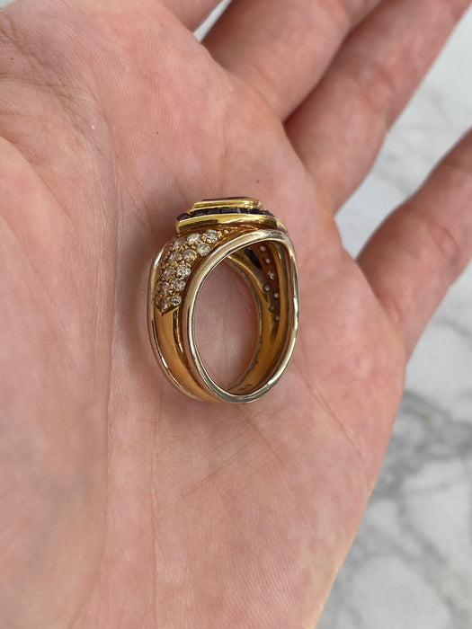 Vintage 18K Blue Sapphire Heart & Diamond Ring