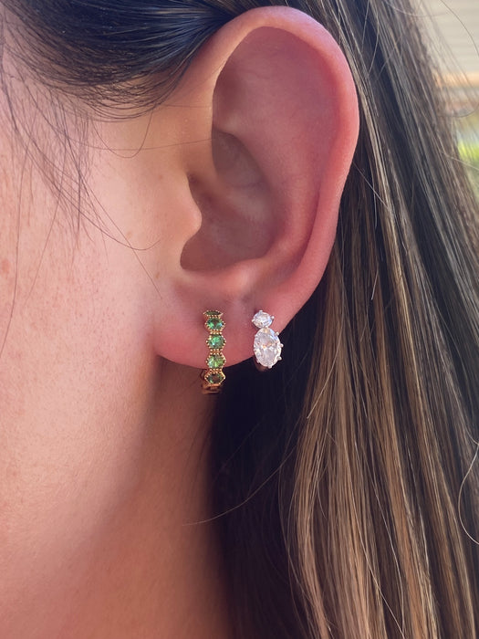 14K Gold Hexagon Tsavorite Garnet Huggie Earrings