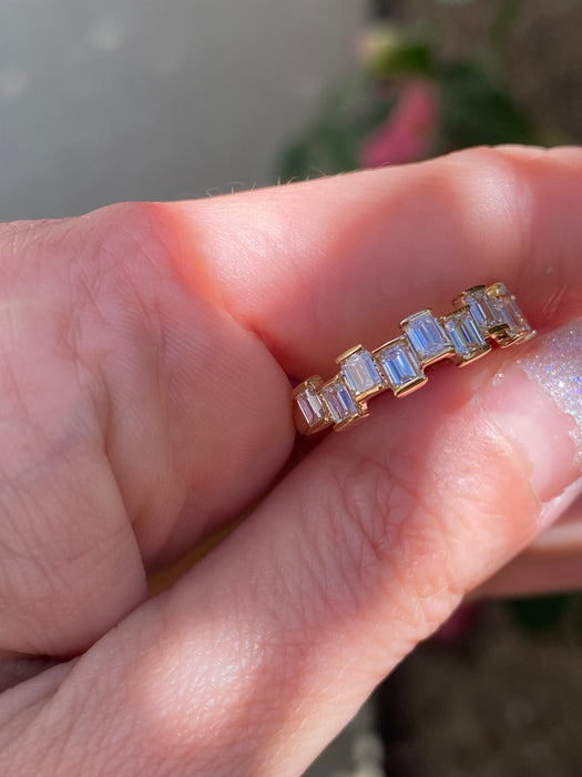 14k emerald cut half eternity diamond ring size 6.5