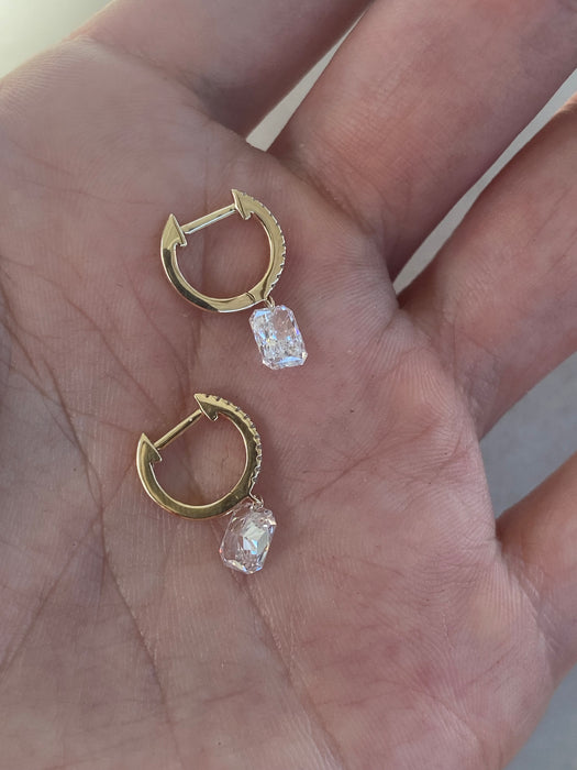 14K 1.1 TCW Lab Grown Diamond Radiant Cut Drop Huggie Earrings