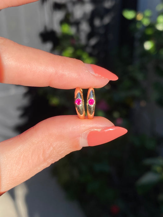 14k flush ruby huggie earrings