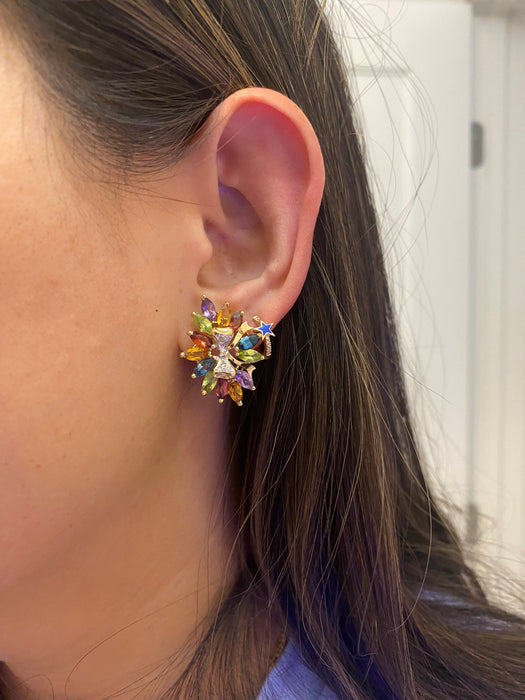 14k rainbow abstract bow omega back earrings