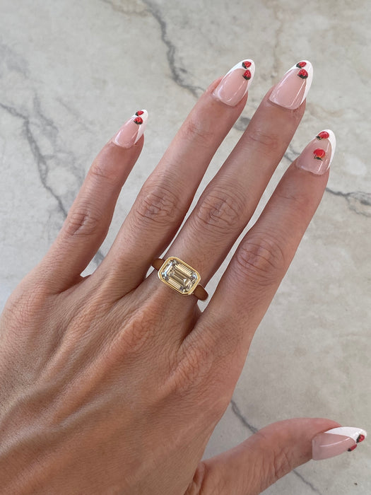 14K Gold 3.02 Carat Emerald-Cut Lab Diamond Bezel Ring - IGI