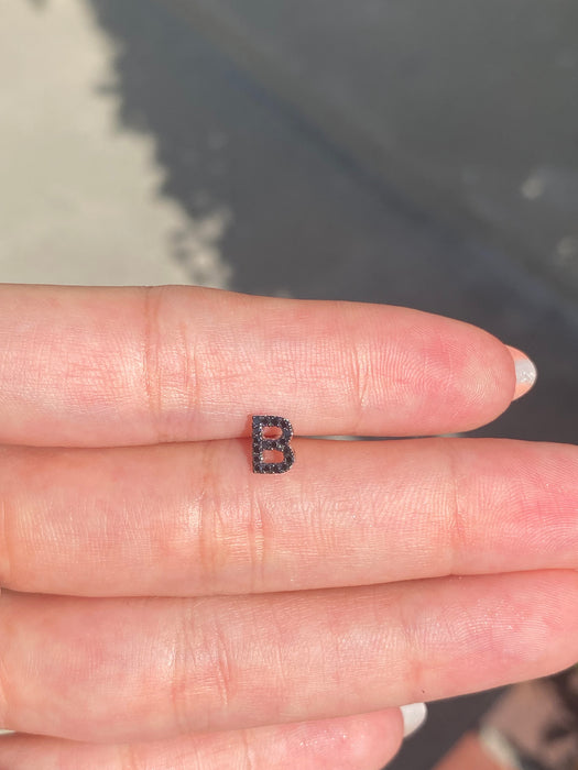 14k white gold black diamond initial letter B single stud earring