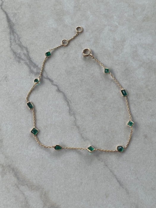 14K Gold Mixed-Cut Emerald Station Bracelet