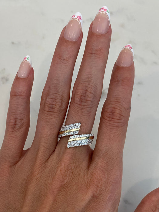 14K Gold Twist Bypass Diamond Ring