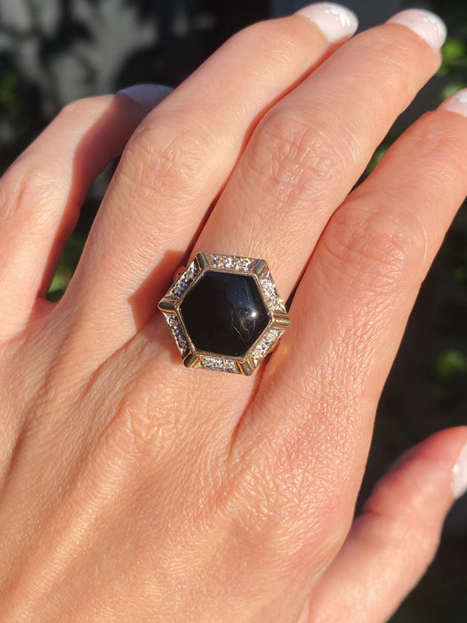 14k black onyx diamond ring size 7