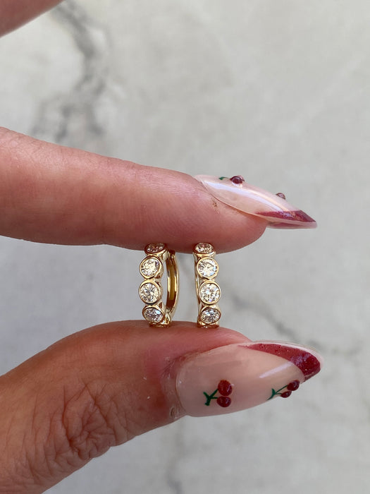 14K Bezel Set Lab Diamond Huggie Earrings