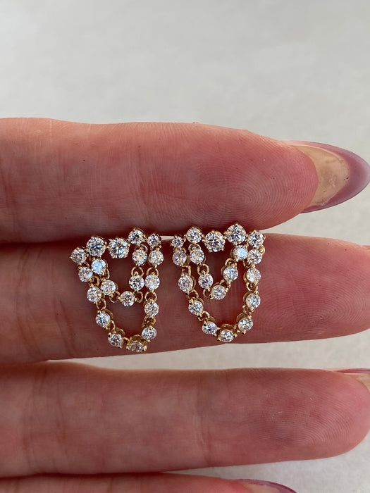 14K Lab Diamond Bar & Double Chain Drop Earrings