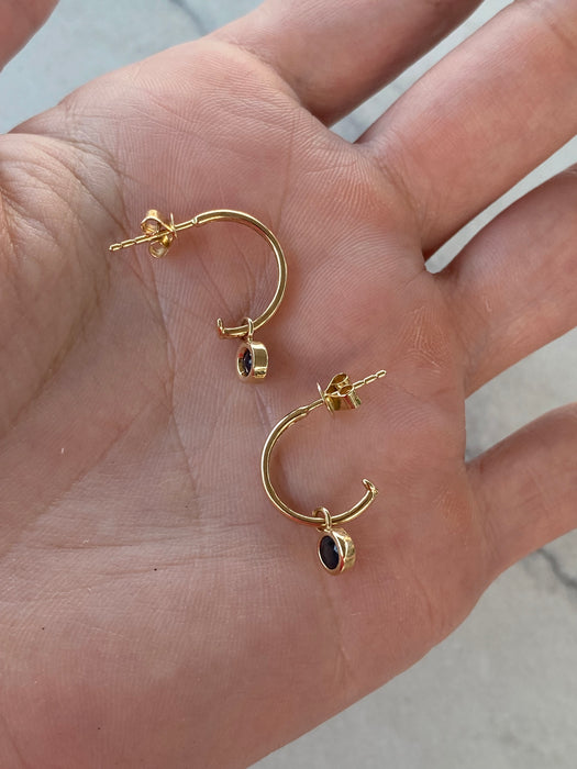 14K Gold Natural Blue Sapphire Charm Huggie Earrings