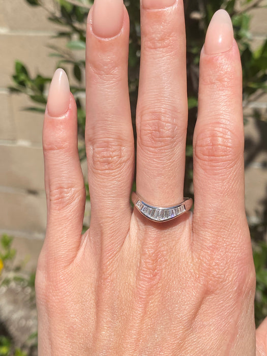 Vintage Platinum 900 Baguette Diamond Chevron Ring 0.54 TCW | Size 7.5