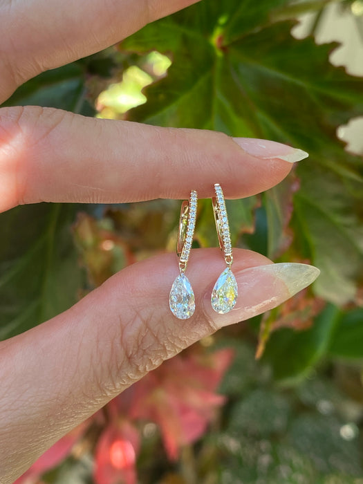 14k 1.2 carat lab diamond drilled pear Huggie earrings