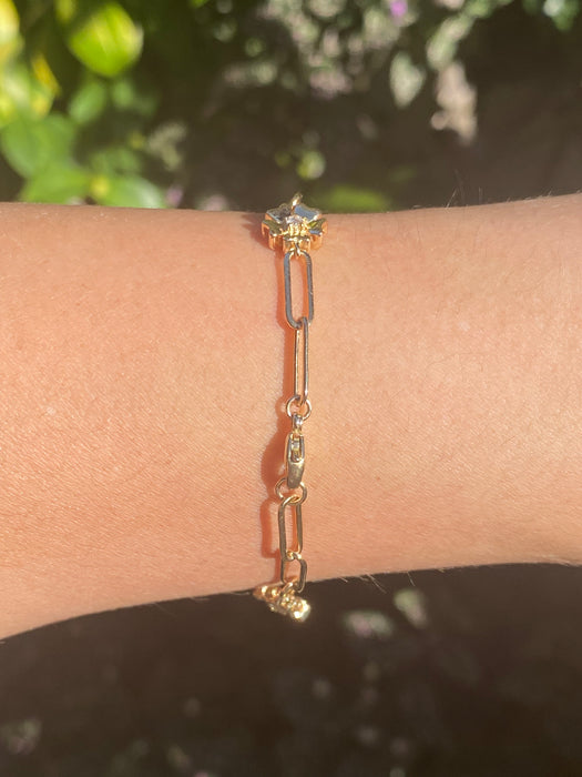 14k diamond paperclip flower bracelet