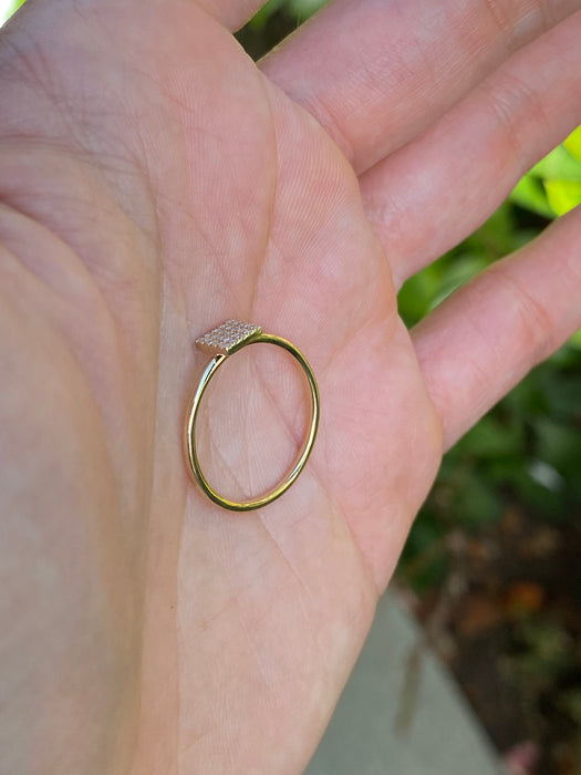 14K Gold Square Pavé Diamond Ring Size 6.5