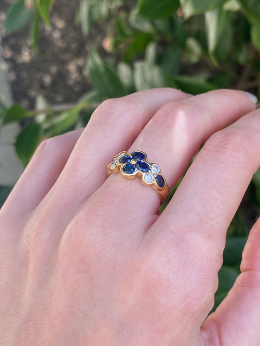 18k blue sapphire and diamond flower ring size 5