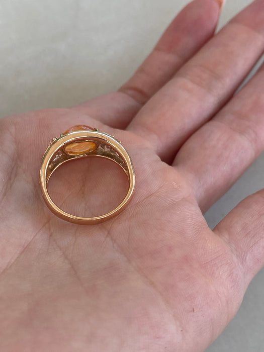 Vintage 18K Rose Gold Natural Opal & Diamond Ring