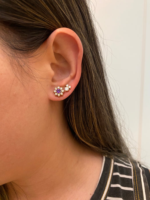 14k amethyst diamond flower stud earrings