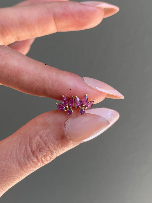 14K Gold Ruby Lotus Stud Earrings