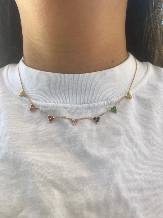 14K Gold Rainbow Multi-Gemstone Station Necklace