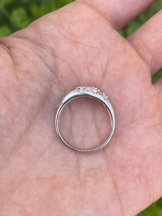 Vintage Platinum 900 Diamond Star Bombe Ring Size 7.5