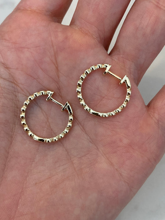 14K Gold Bezel Set Natural Diamond Huggie Hoop Earrings